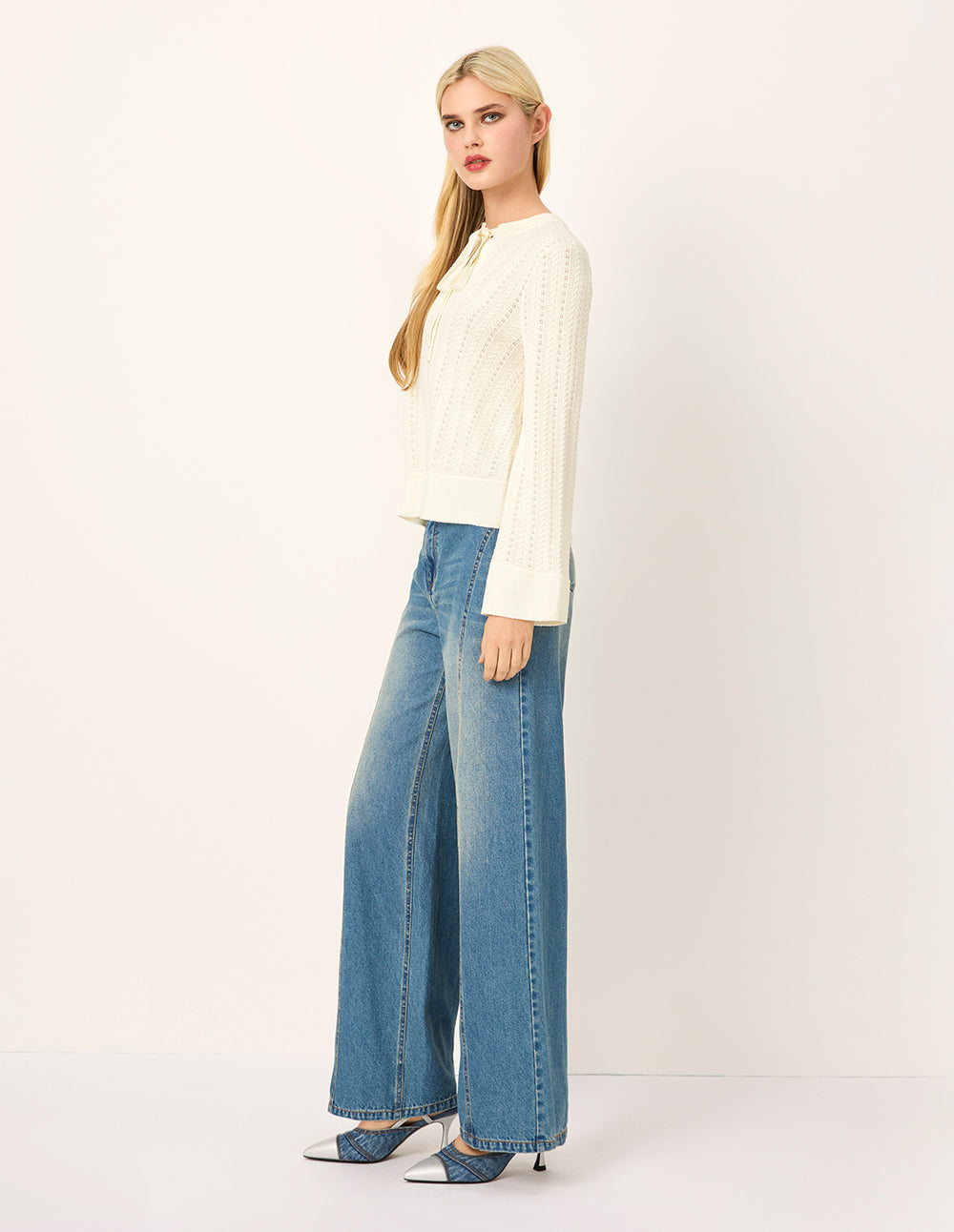 MARYLING V-Neck Tied Long-Seeve Silk Top