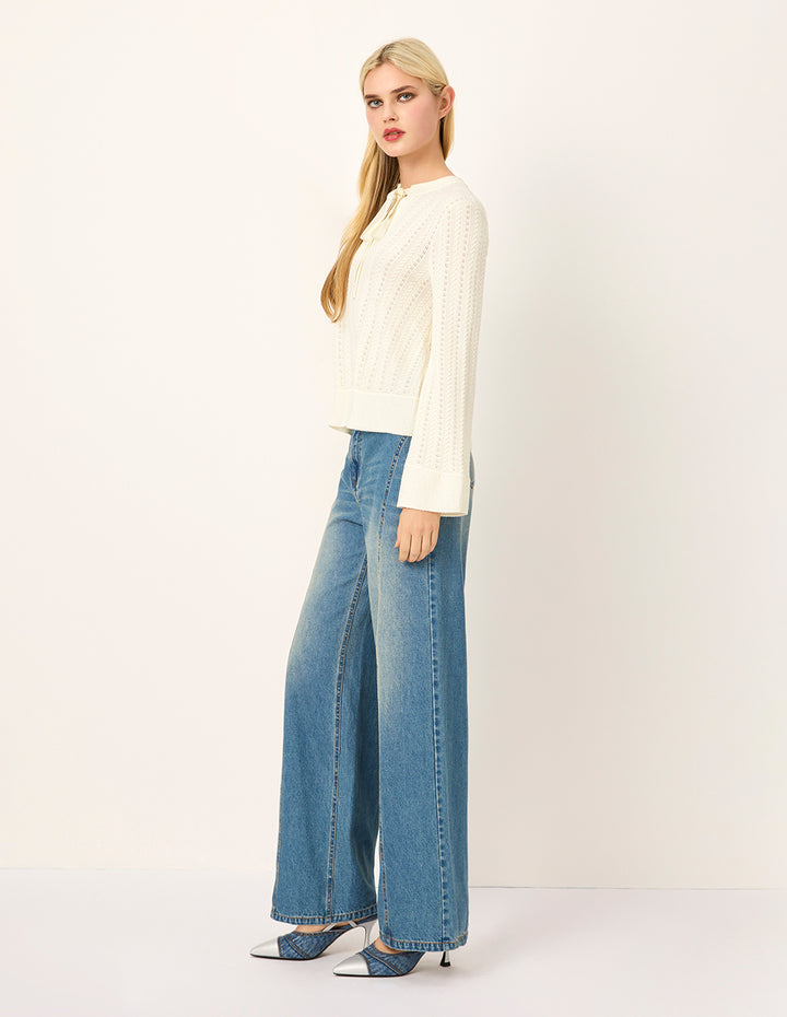 MARYLING V-Neck Tied Long-Seeve Silk Top