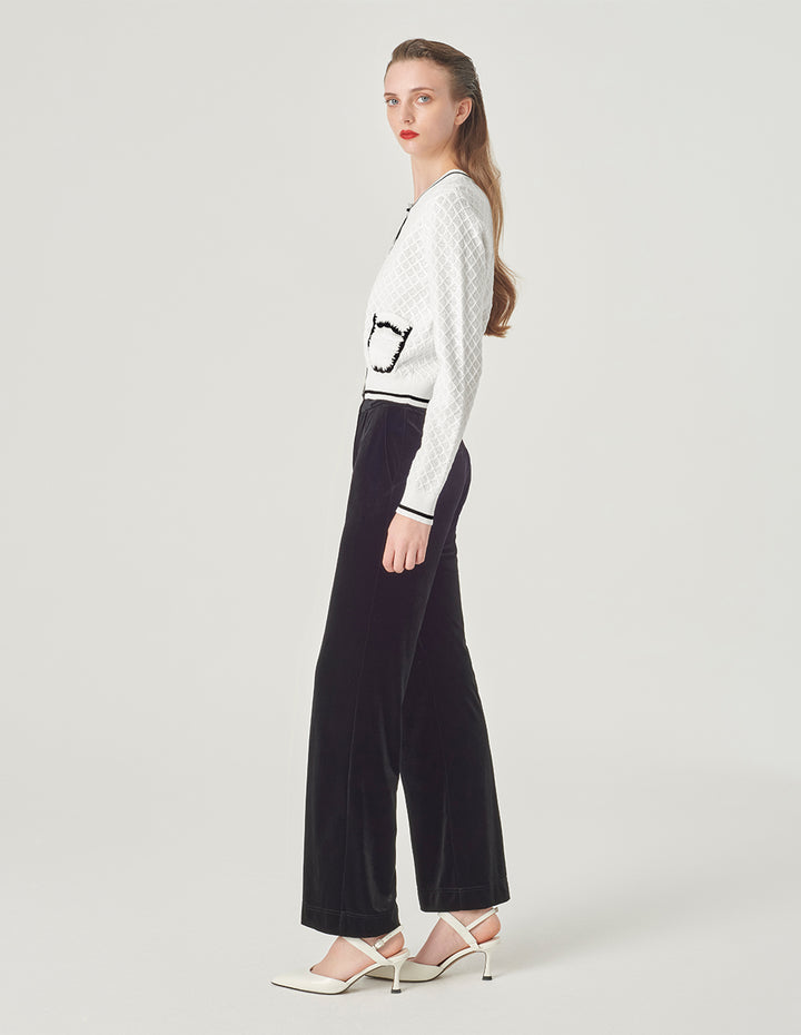 MARYLING Round Neck White Knitted Cardigan