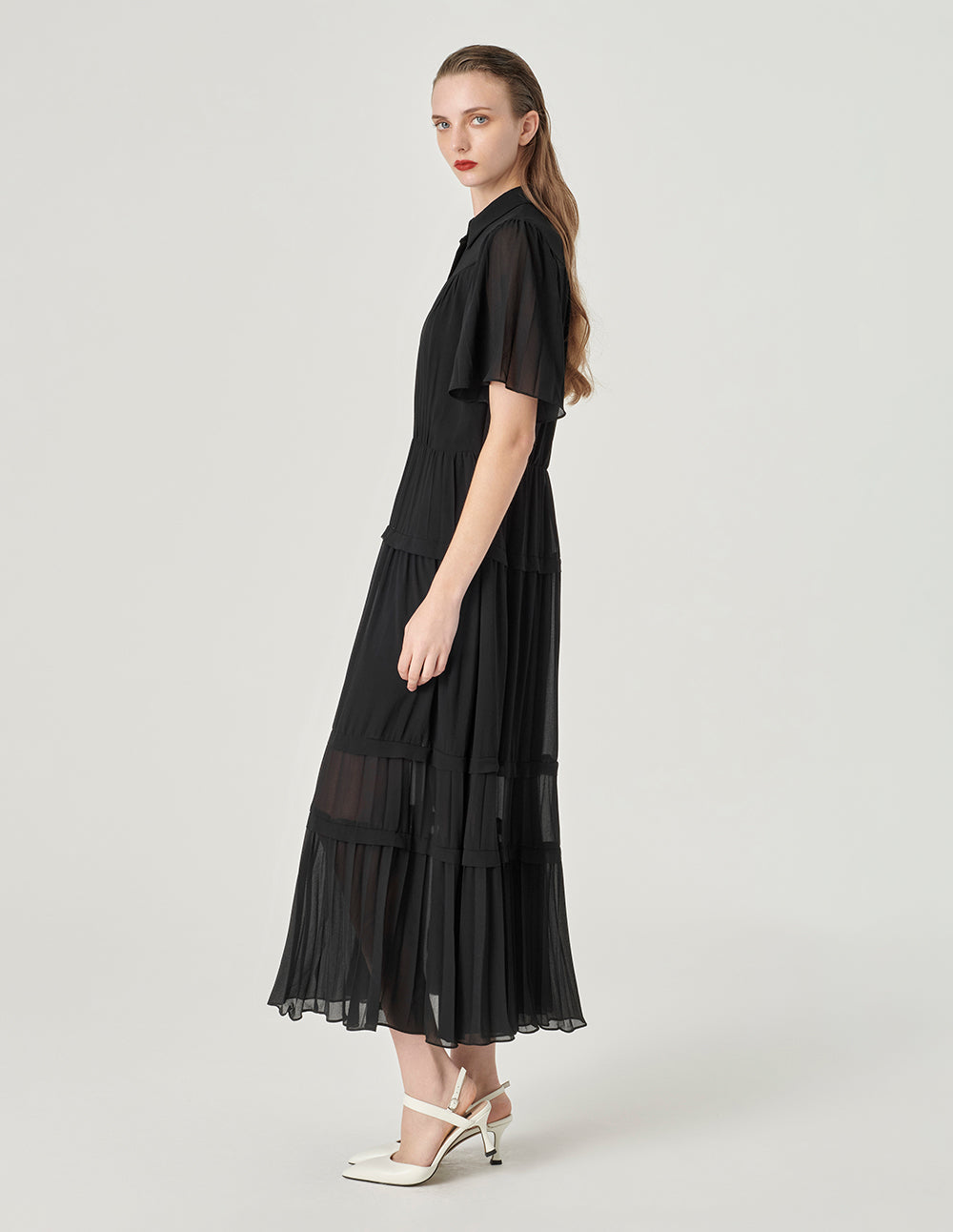 MARYLING Pleated Hem Shirt Dress