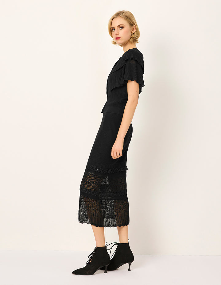 MARYLING Straight Lace Insert See-Through Knee-Length Skirt