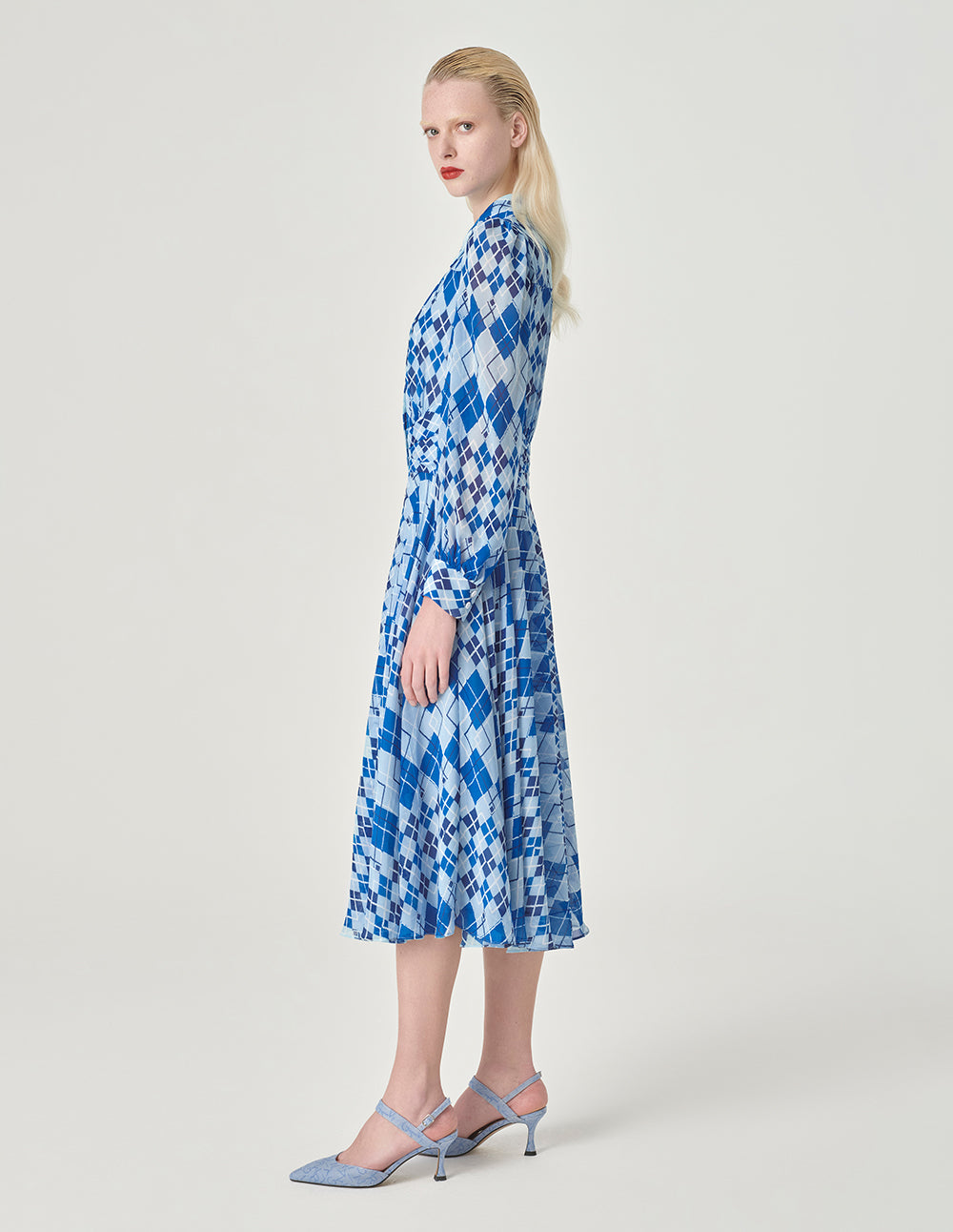 MARYLING Blue And White Plaid Shirt Collar A-Hem Dress