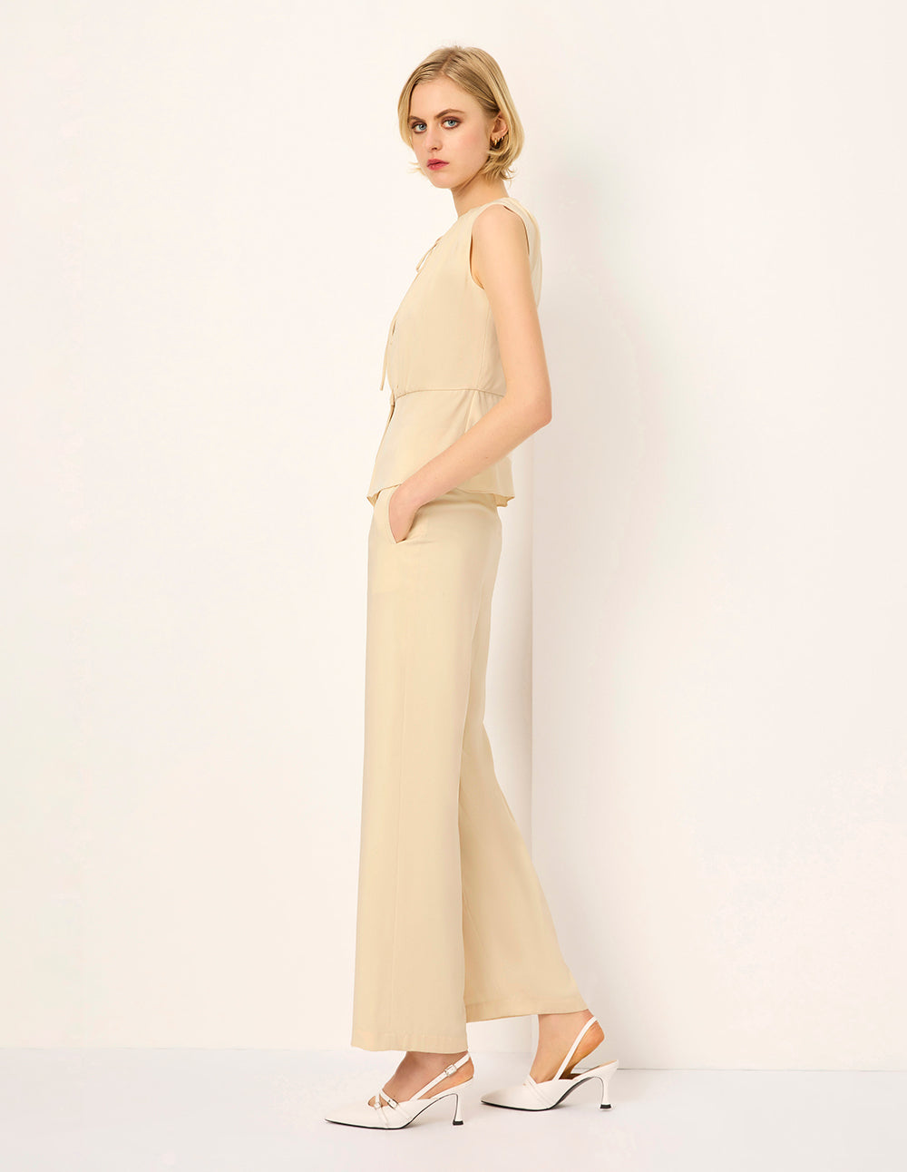 MARYLING Beige High-Waist Straight Trousers