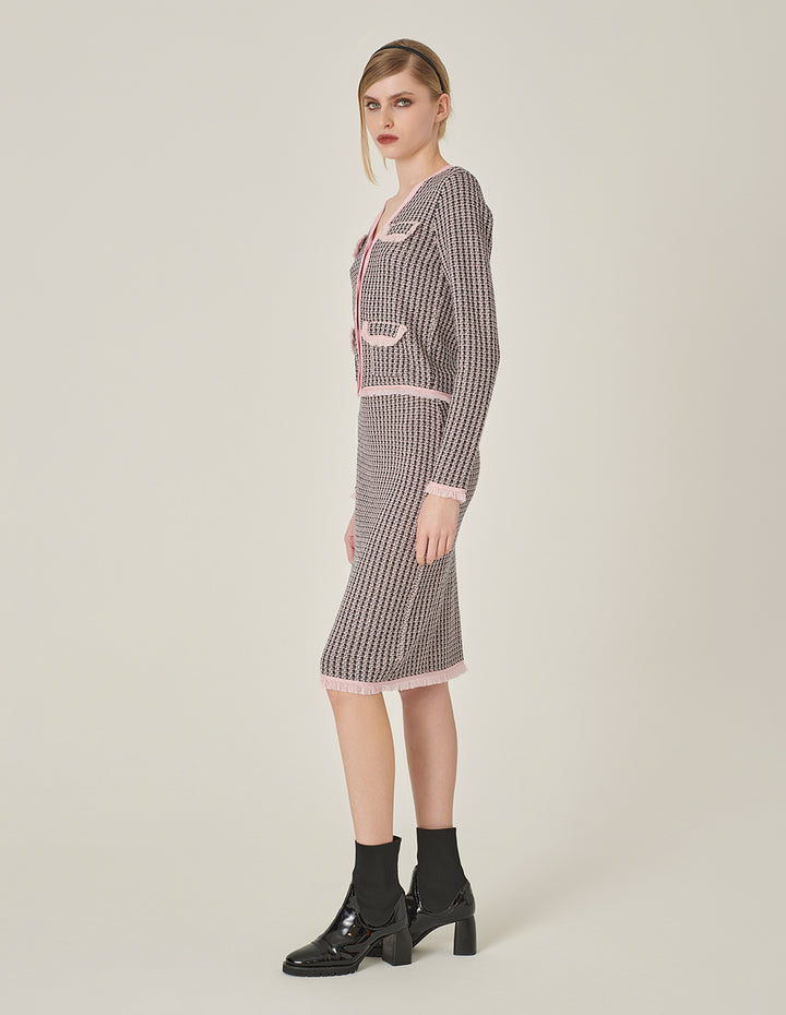 MARYLING Houndstooth Straight-Leg Knee-Length Wool Knitted Skirt