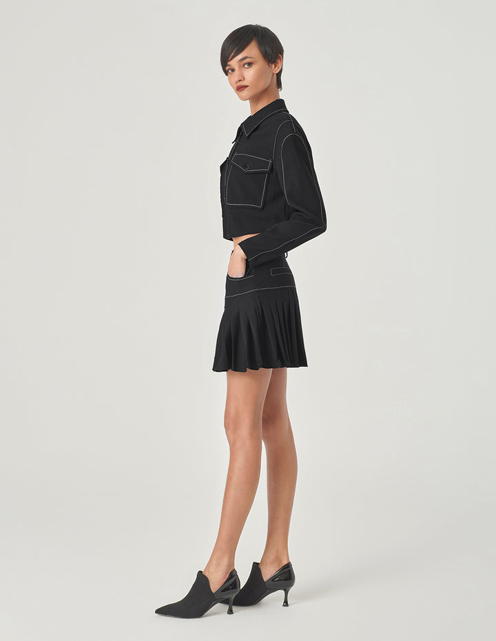 MARYLING Black Wide Shoulder Silhouette Short Jacket