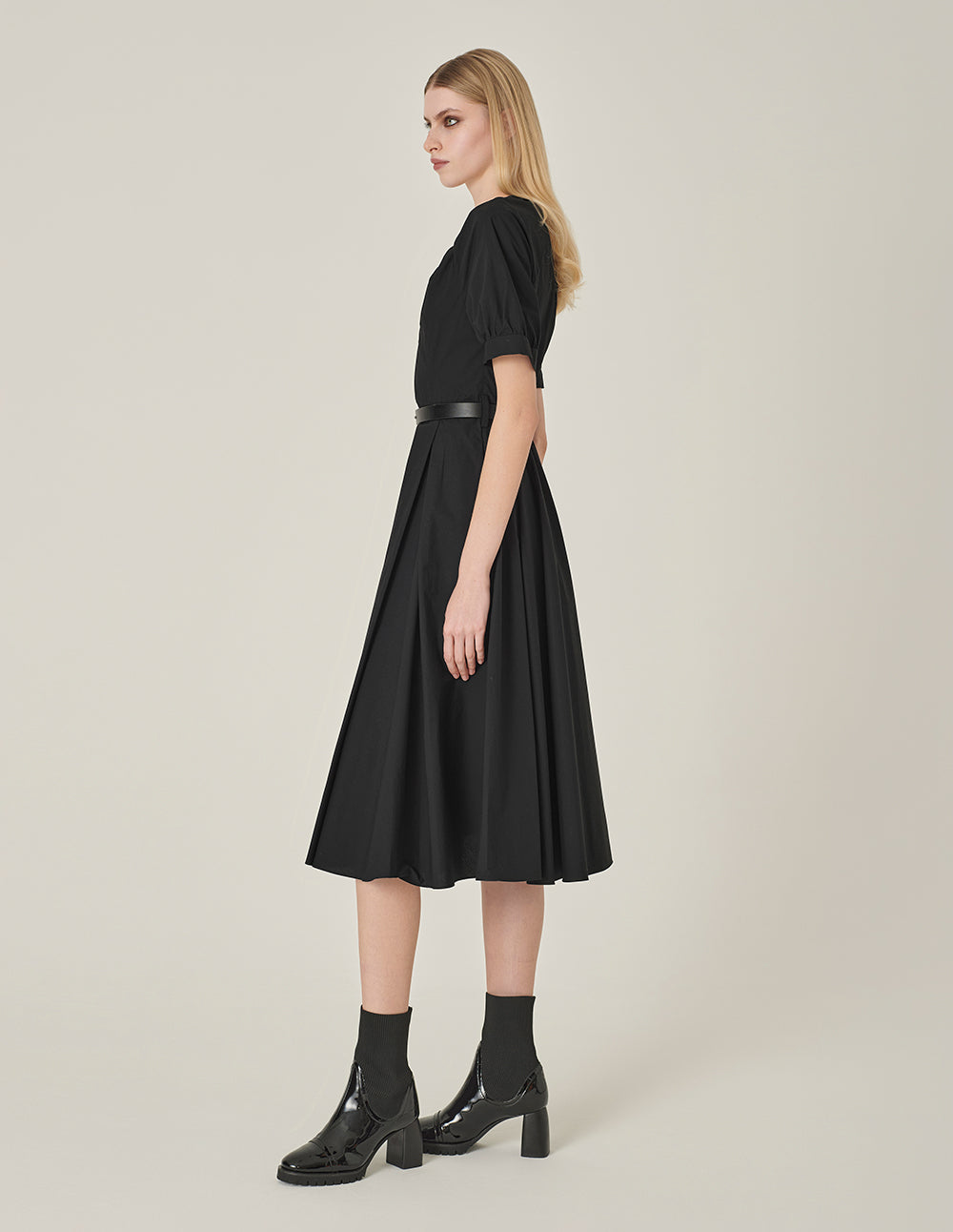 MARYLING Black V-Neck Swing Dress
