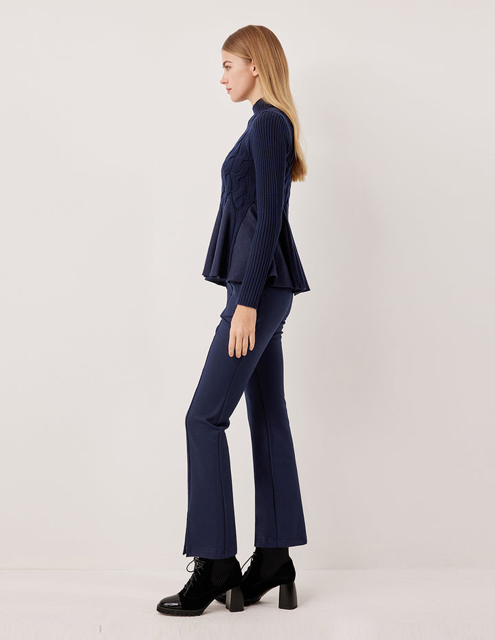 MARYLING Cable Knit Ribbed A-Line Hem Sweater