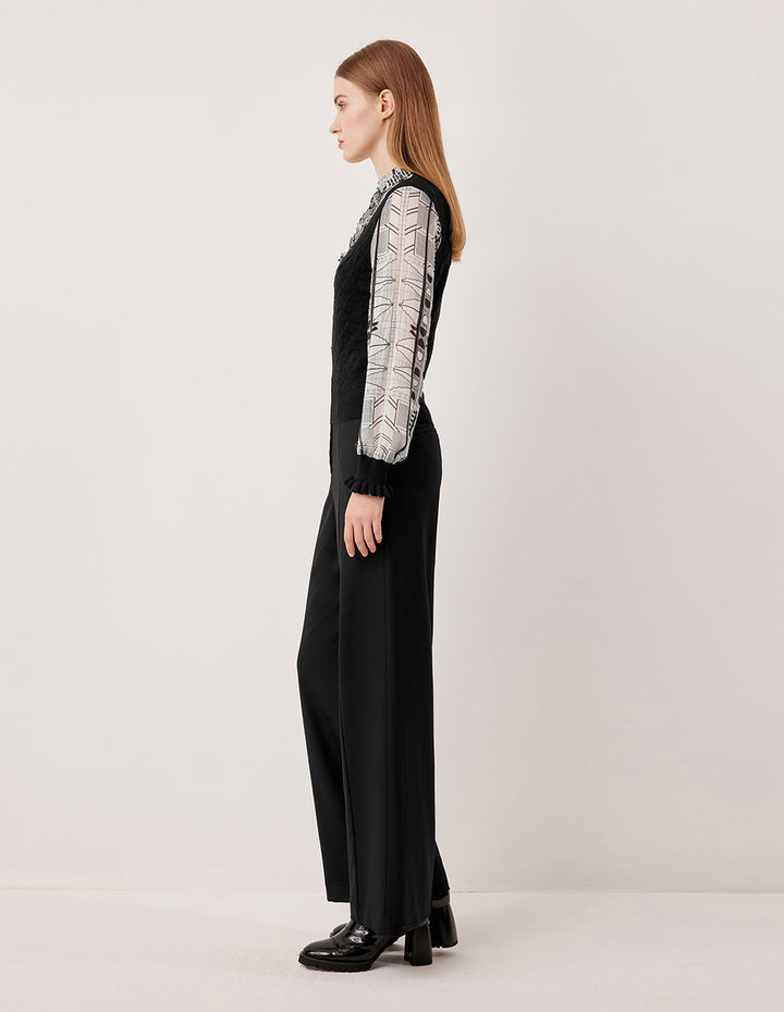 MARYLING Ruffled Turtleneck Printed Knit Long Sleeve Top