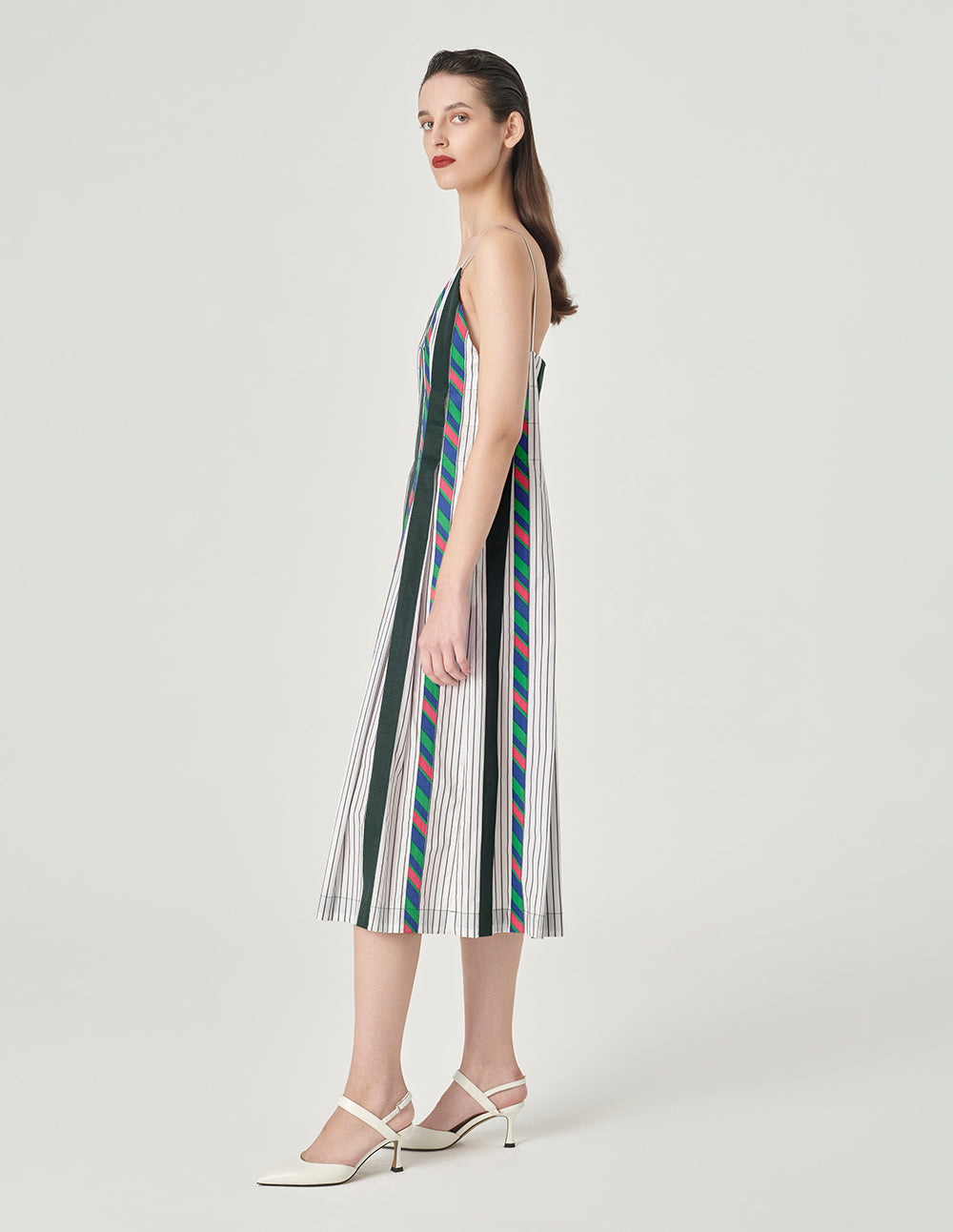 MARYLING Colour Striped Cotton Strappy Dress