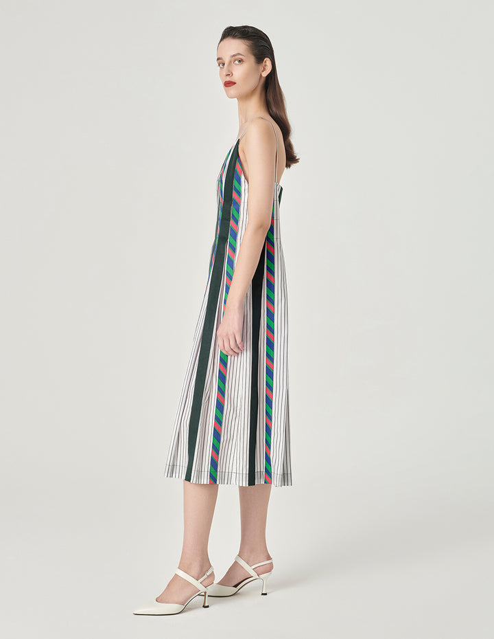 MARYLING Colour Striped Cotton Strappy Dress