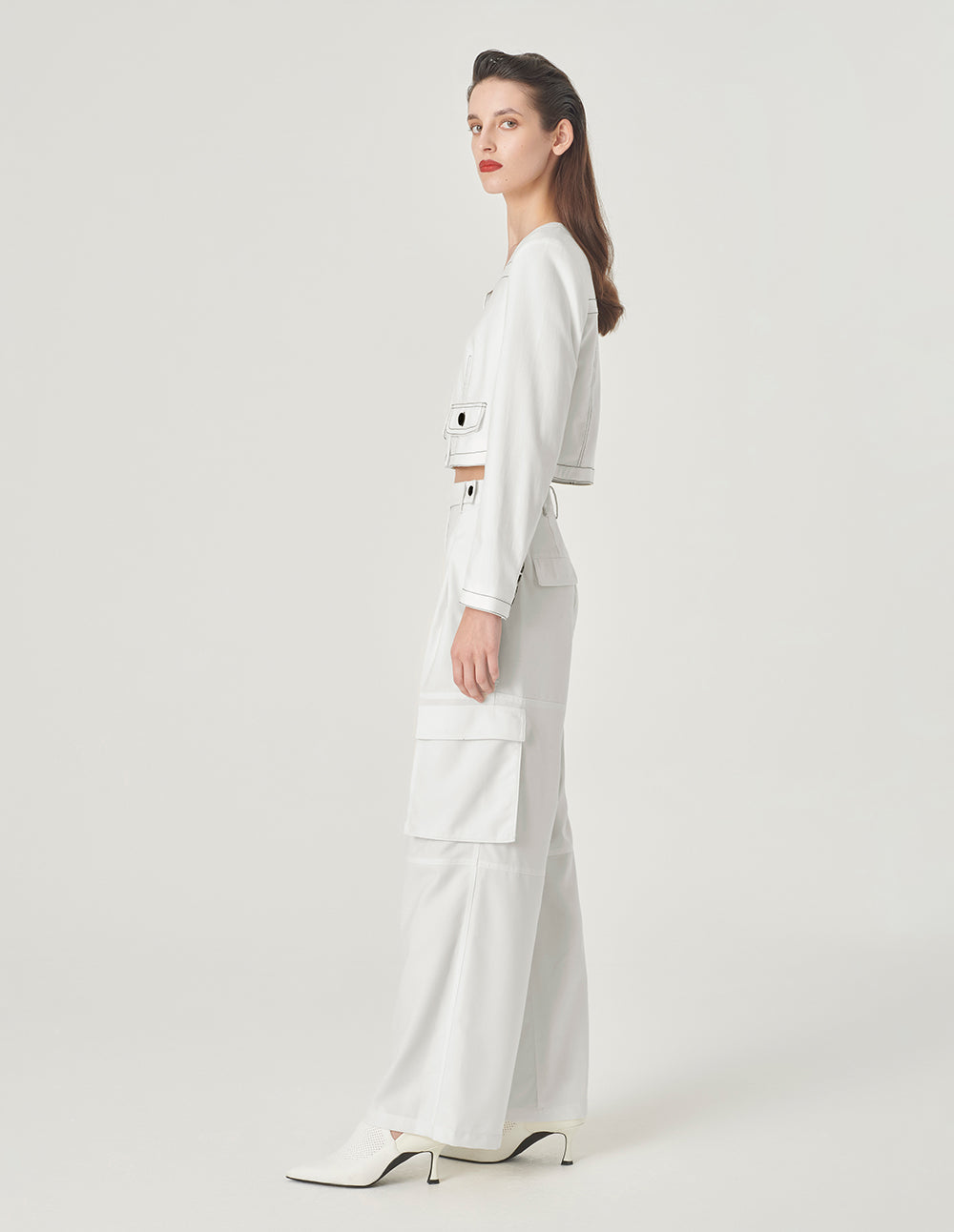 MARYLING White Contrast Topstitched Short Jacket
