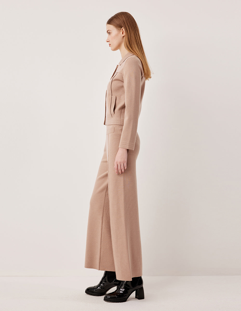 MARYLING Notched Collar Merino Wool Knit Cardigan