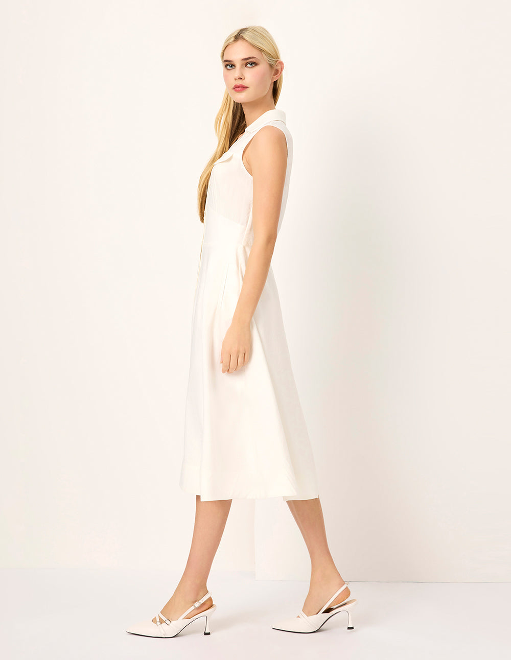 MARYLING V-Collar Sleeveless Shift Midi Dress