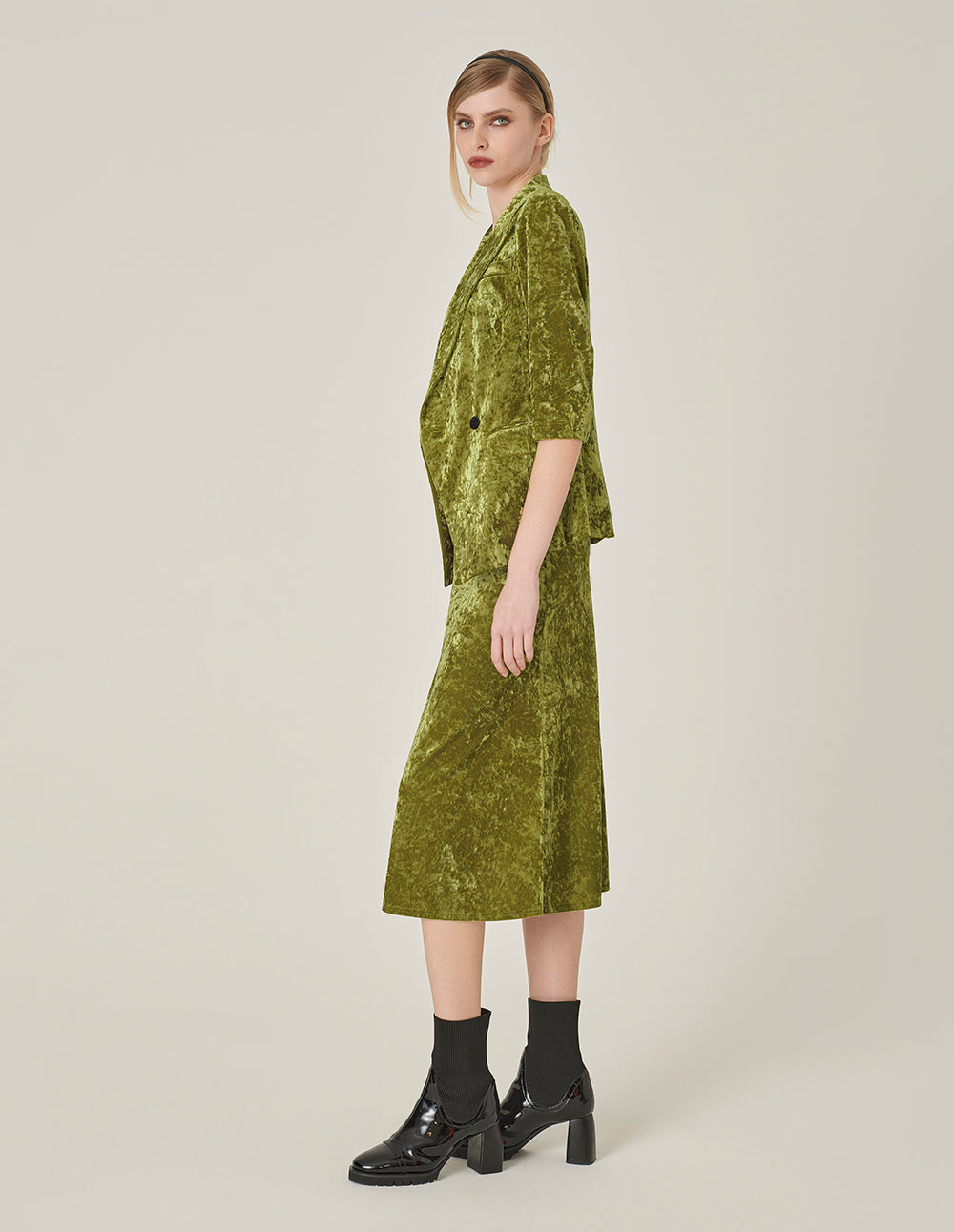 MARYLING Olive Green Velvet Blazer