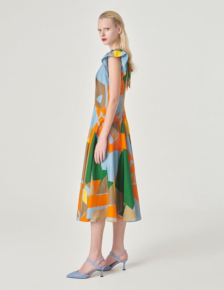 MARYLING Butterfly-Sleeveless Print Empire Waist Dress