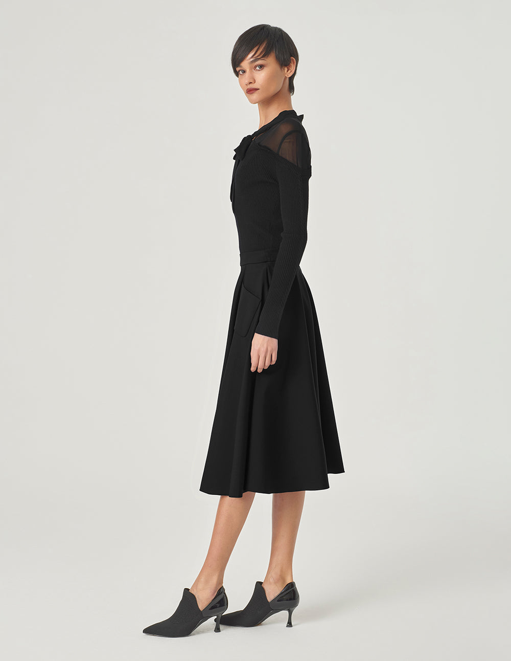 MARYLING Black Knit Woven Top Strappy Top