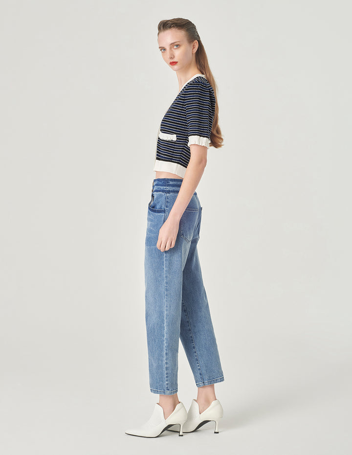 MARYLING Colour Block V-Neck Knitted Cardigan