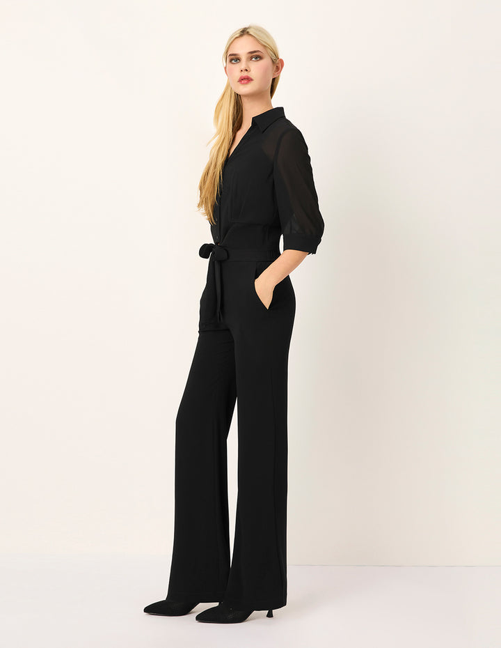 MARYLING Lapel Mid-Sleeve Belted Cropped Top