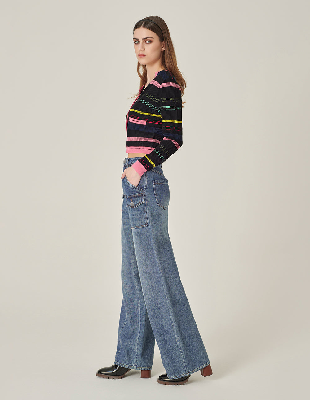 MARYLING Denim Blue Pocket Work-Style Jeans