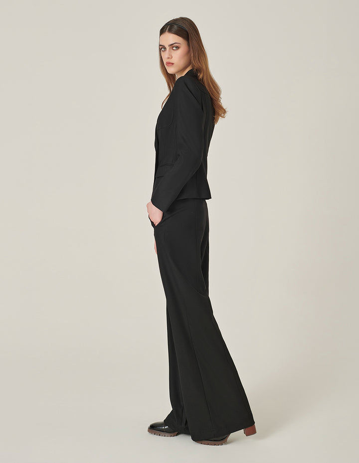 MARYLING Black Double-Breasted Faux Wool Blazer