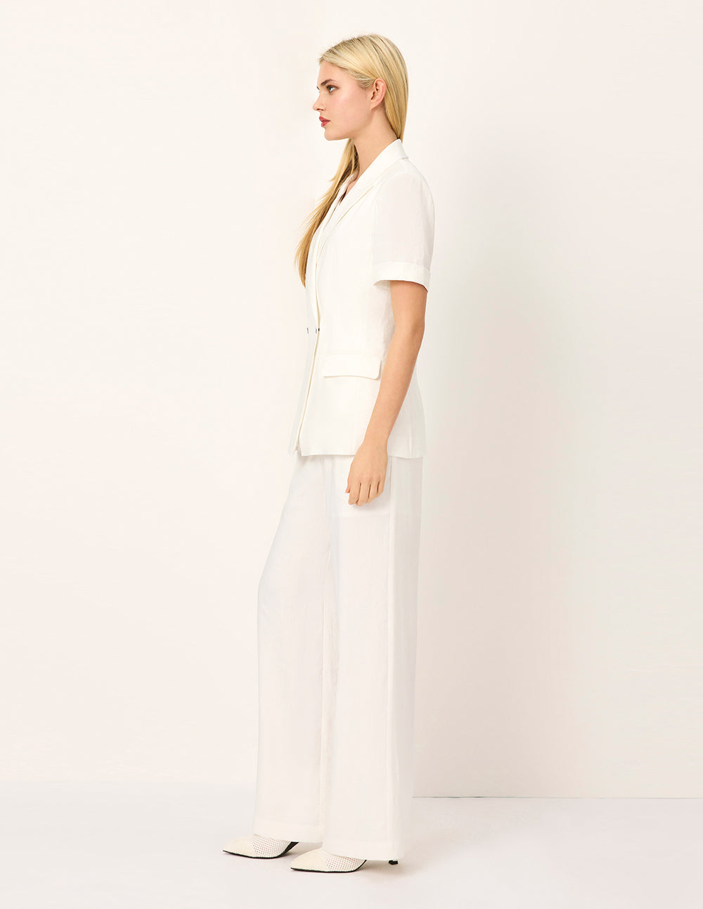 MARYLING Notch Lapel Double-Breasted Short-Sleeve Blazer