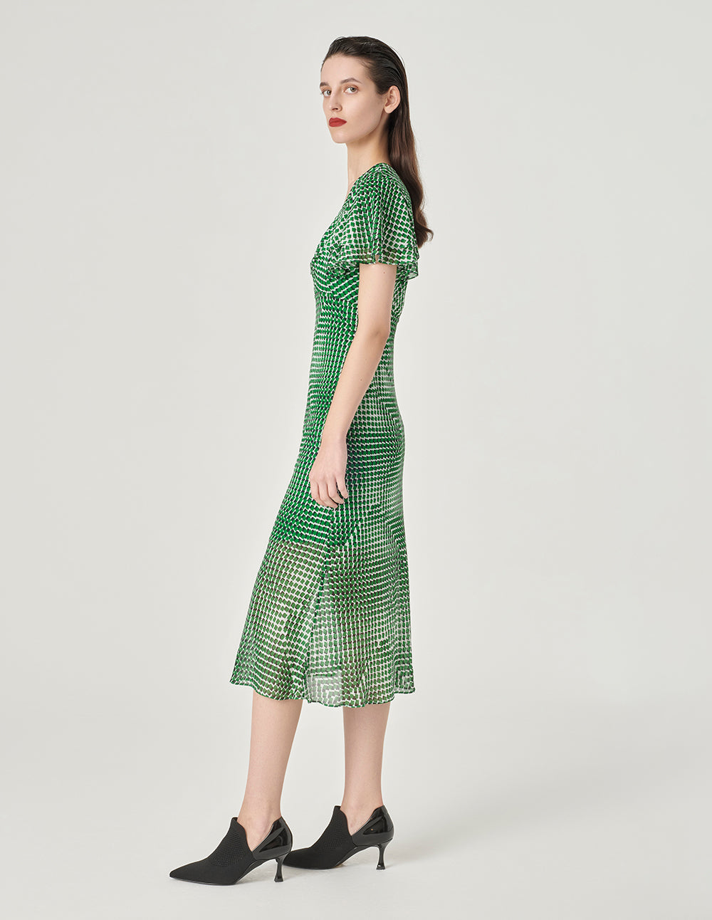 MARYLING Short Sleeve Ruffled Empire Waist A-Hem Dress