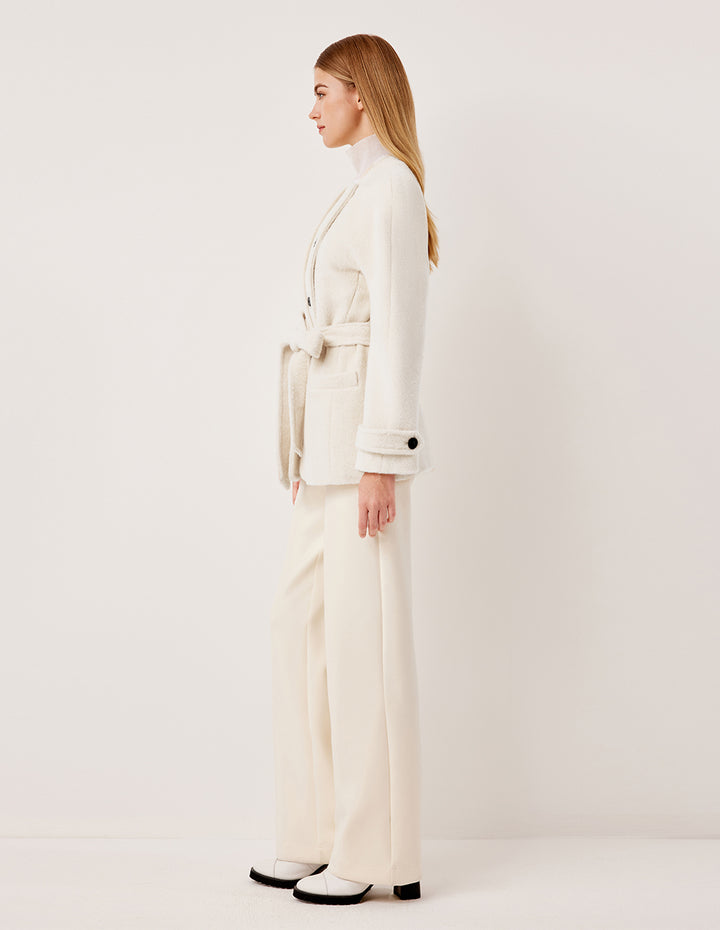 MARYLING Round Neck Asymmetrical Button Alpaca Wool Coat