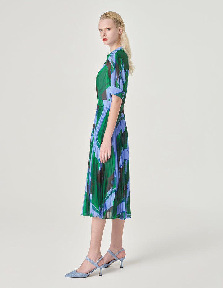 MARYLING V-Neck Shirt Collar Mid-Sleeve Dress