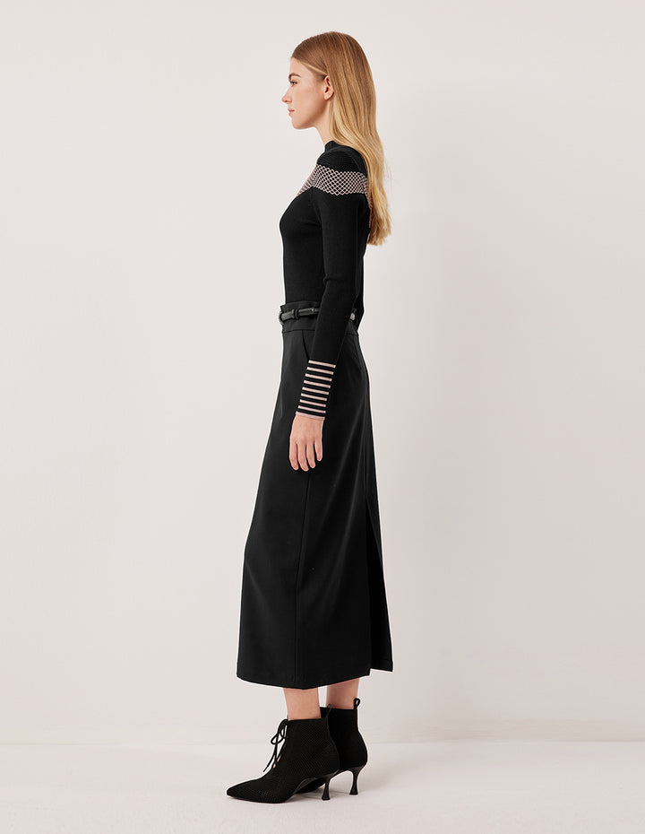 MARYLING Half-Turtleneck Long-Sleeve Diamond Pattern Fitted Knit Pullover