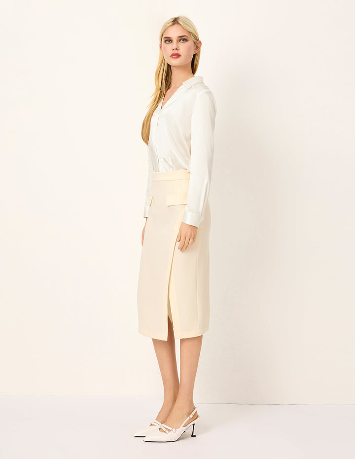 MARYLING Cream  Straight Knee-Length Slit Skirt