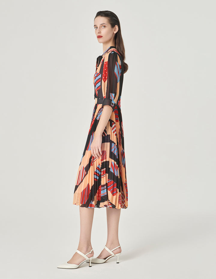 MARYLING V-Neck Mid-Sleeve Printed Dress