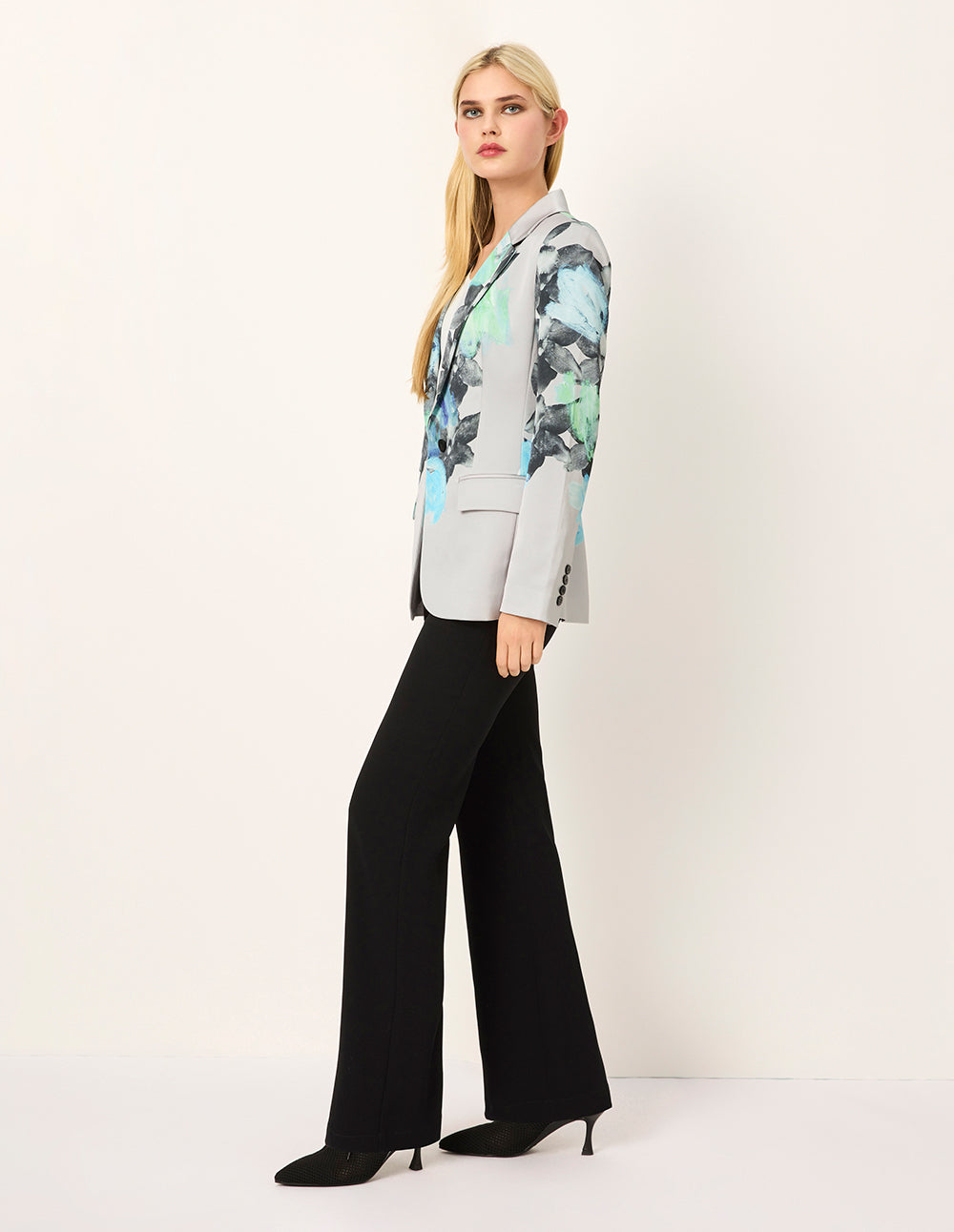 MARYLING Peaked Lapel Oil Painting Print Single-Button Long-Sleeve Blazer