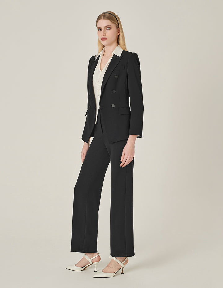 MARYLING Peak Lapel Double-Breasted Acetate Blazer