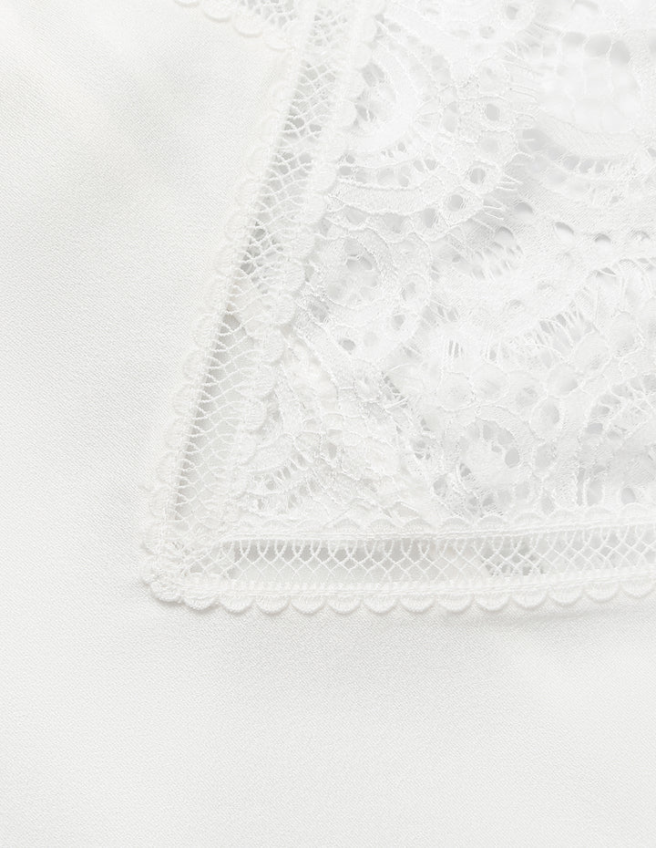 MARYLING Lace Hollow Sleeveless White Silk Camisole Top