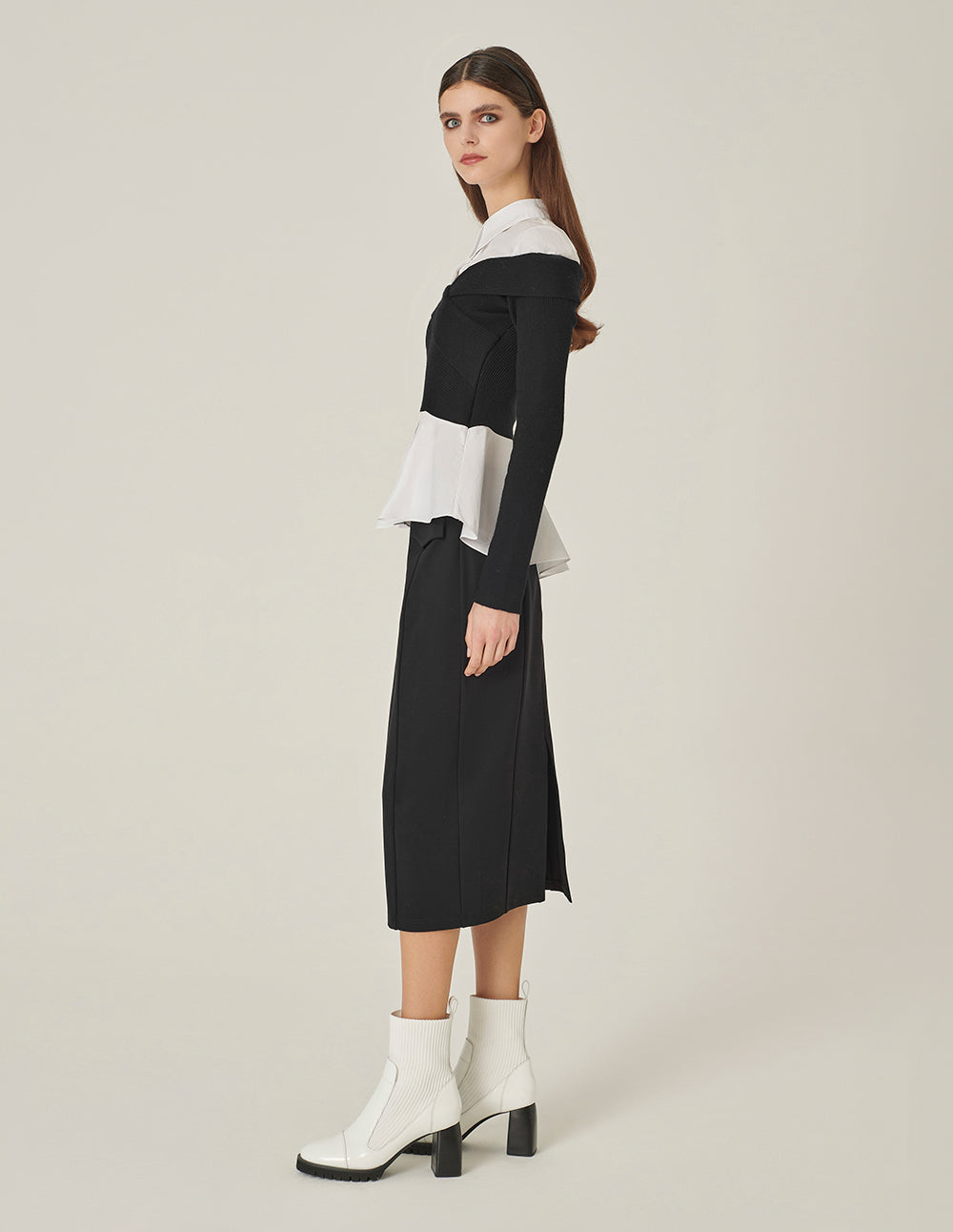 MARYLING Straight Split Knee-Length Black Skirt