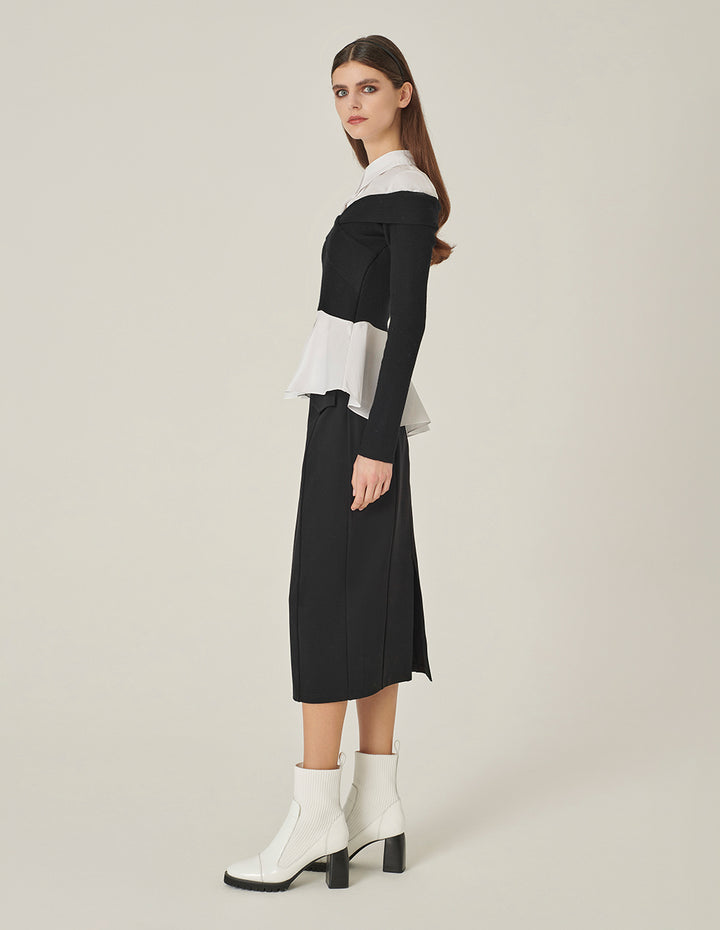 MARYLING Straight Split Knee-Length Black Skirt