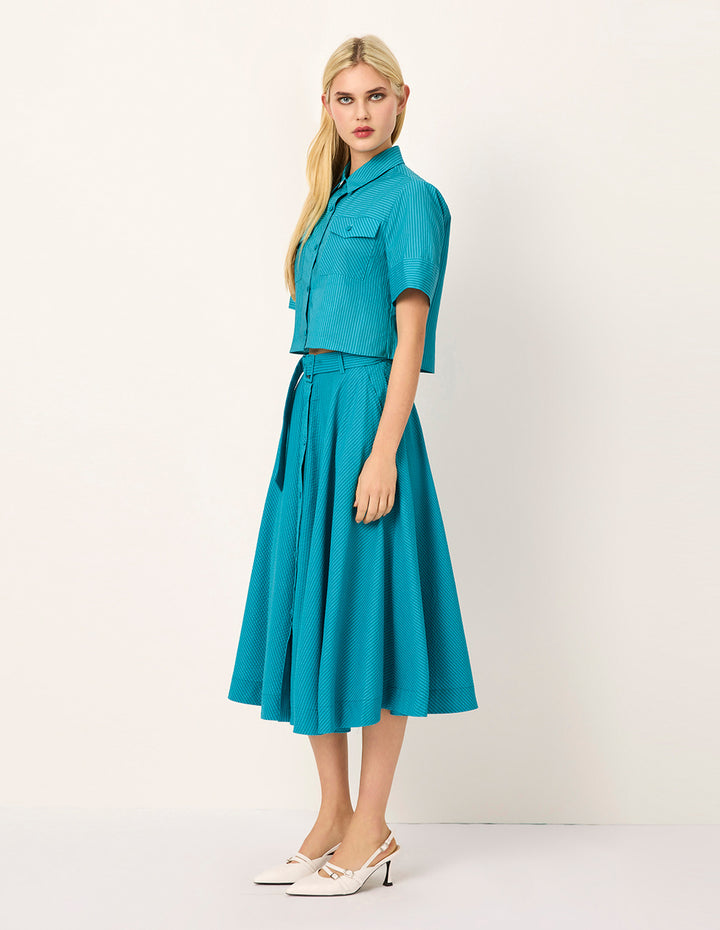 MARYLING A-Line Knee-Length Pleated Cotton Skirt