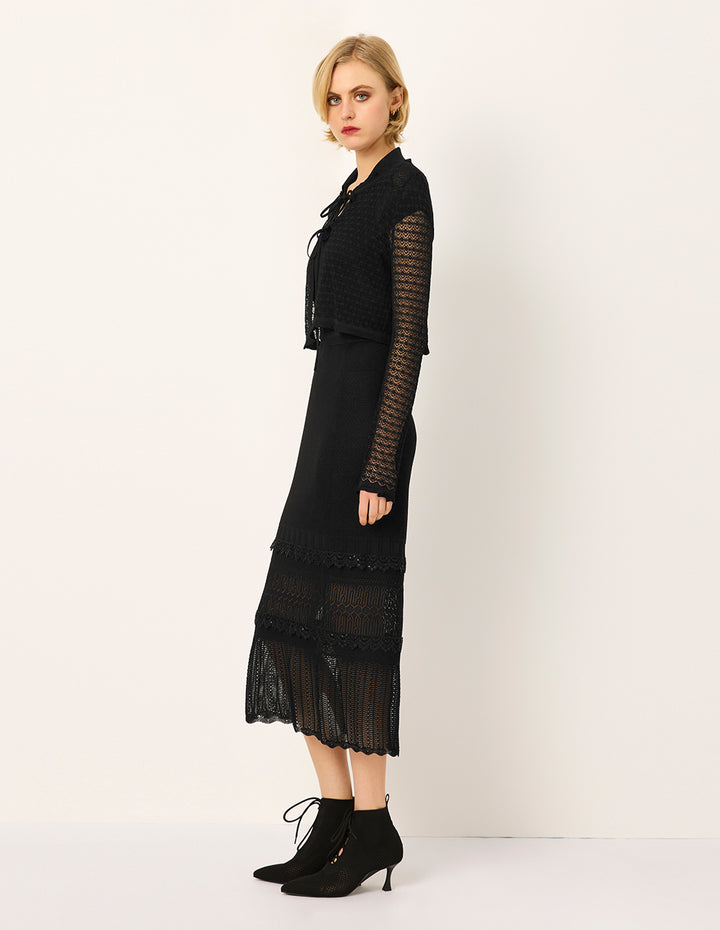 MARYLING V-Neck Long-Sleeve Sheer Hollow Knit Cardigan