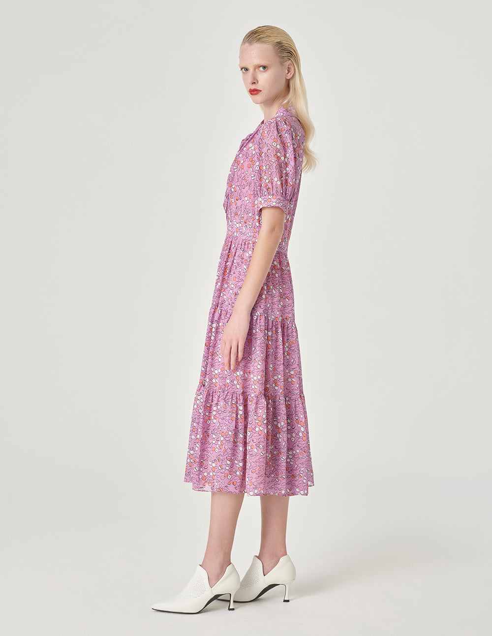 MARYLING Ribbon Pleated Short-Sleeved Dress