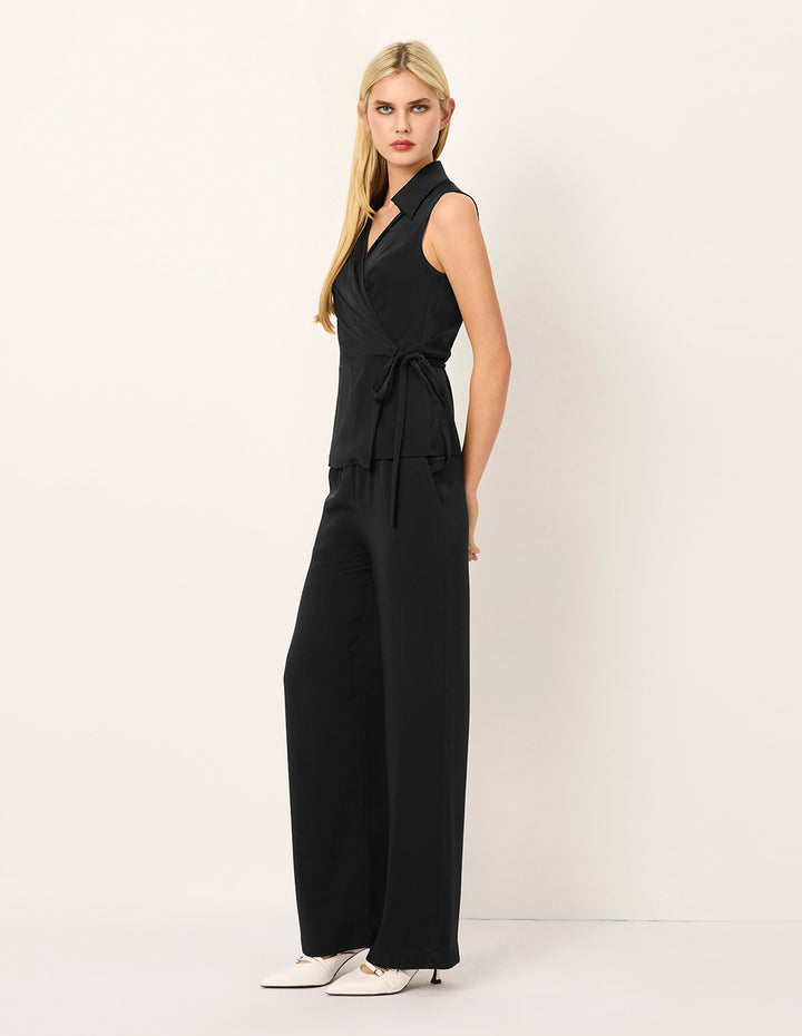 MARYLING V-Neck Sleeveless Pleated Tie Front Top