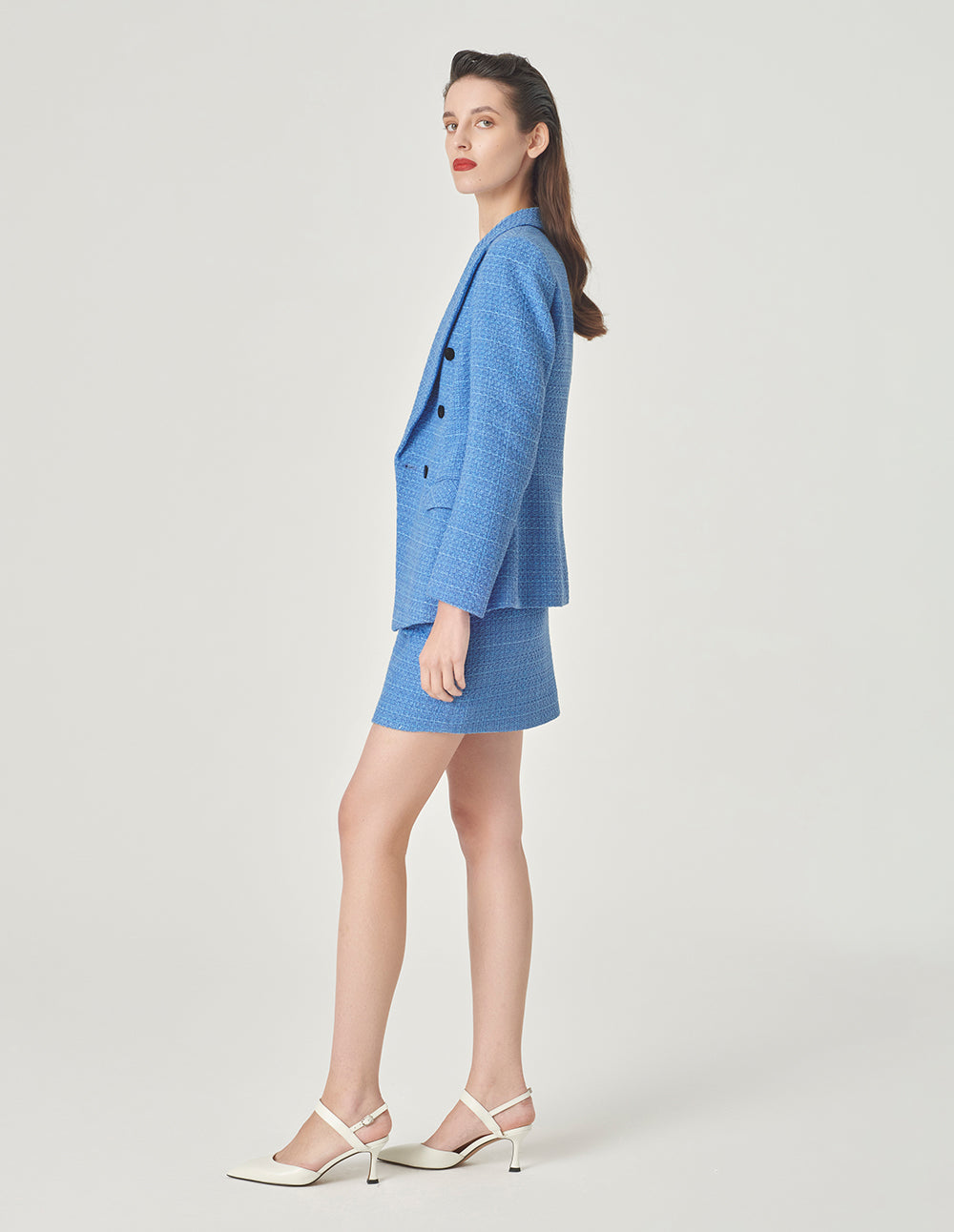 MARYLING Ice Blue Tweed Mini Skirt