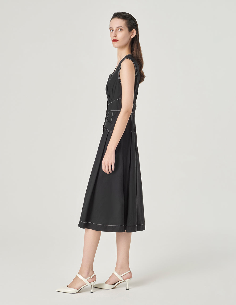 MARYLING Contrast Color Line Wide Swing Dress