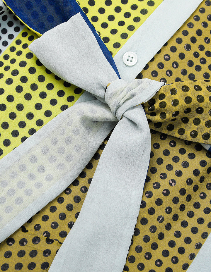 MARYLING Lapel Long Sleeve Colorful Block Print Irregular Hem Shirt Dress