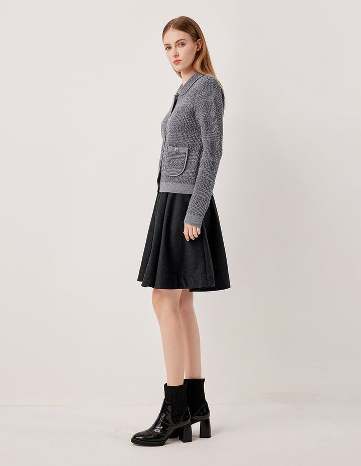 MARYLING Collar Long Sleeve Sequined Wool Knit Cardigan