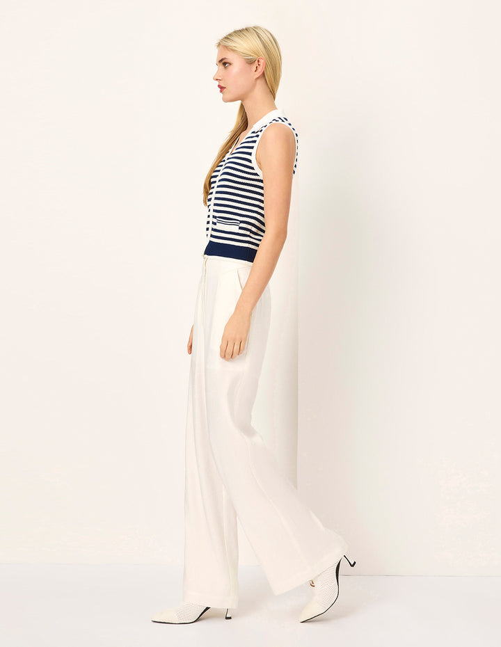 MARYLING Collared Sleeveless Striped Knit Vest