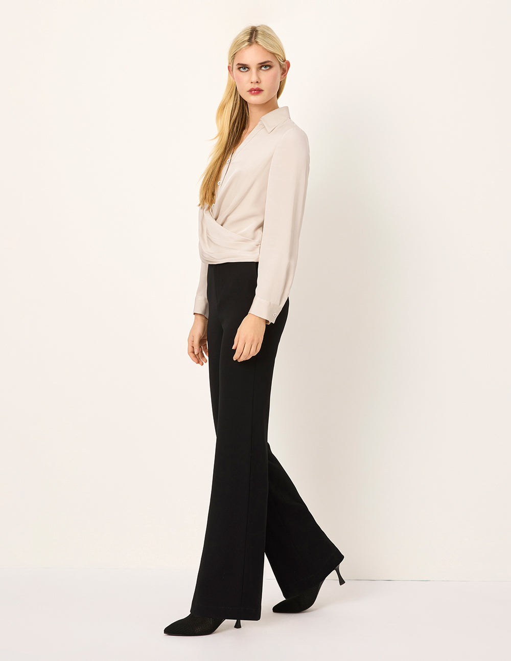 MARYLING Lapel Long-Sleeve Button Silk Blouse