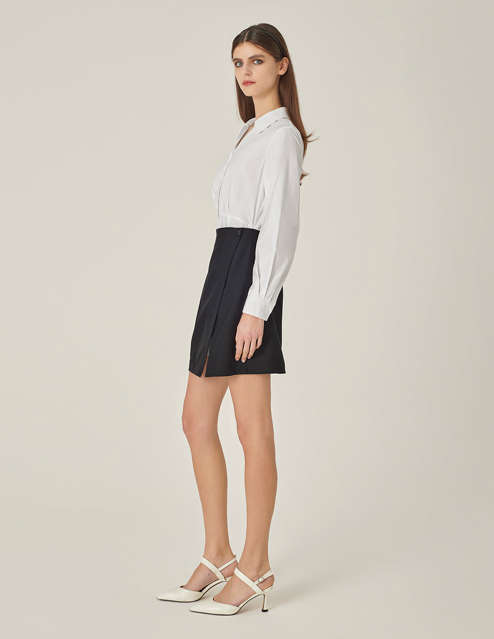 MARYLING Black And White Contrast Shirt Dress