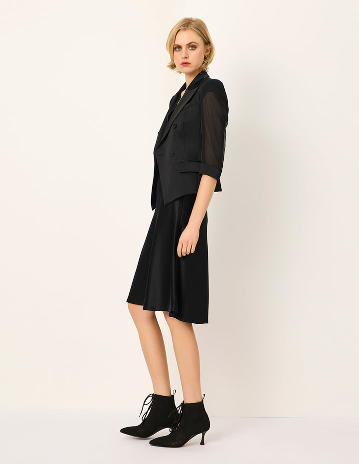 MARYLING Peaked-Collar Padded shoulder See-Through 3/4 Sleeve Blazer