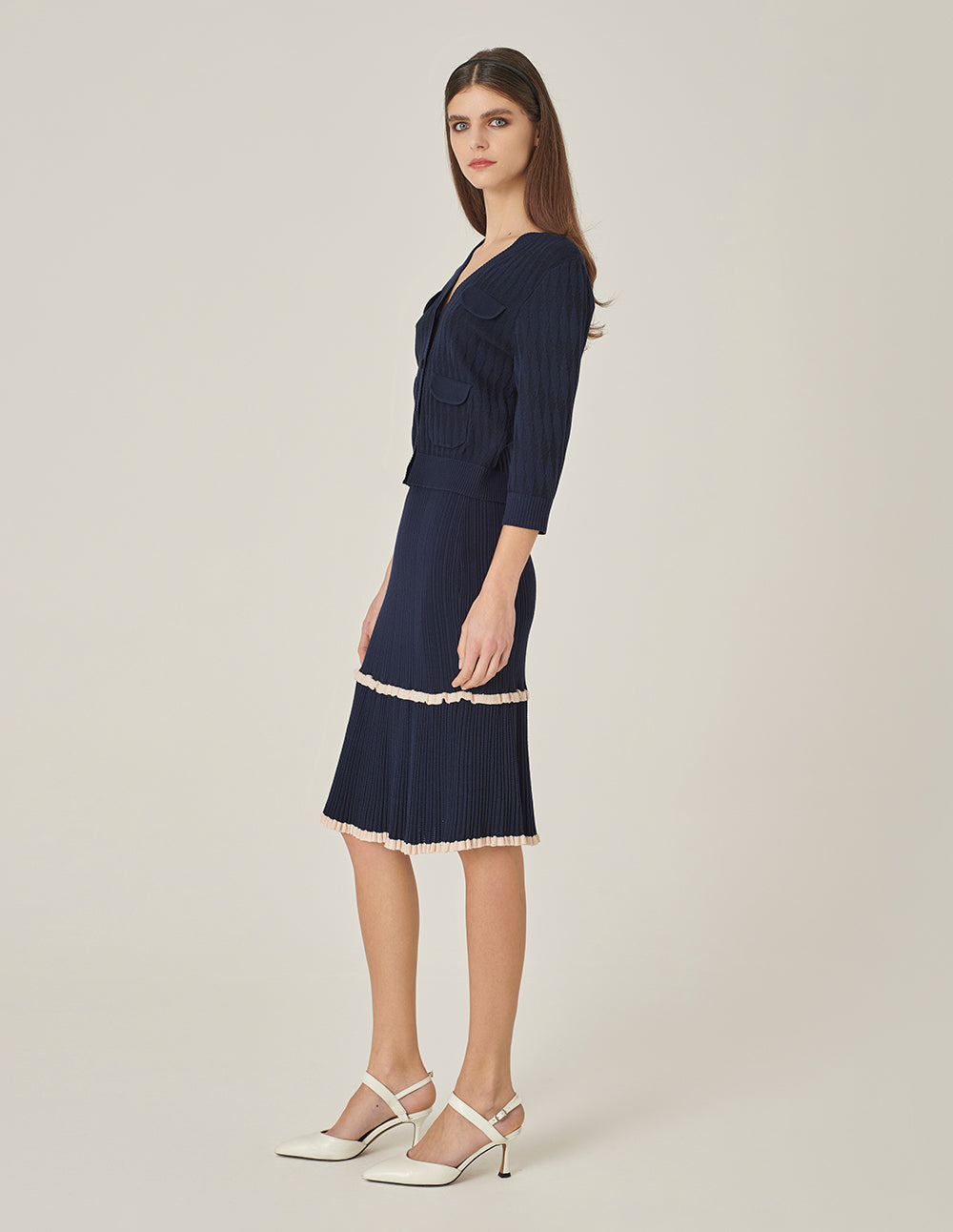 MARYLING Blue And White Contrasting Knitted Skirt