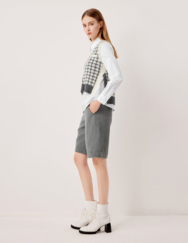 MARYLING V-Neck Sleeveless Plaid 100% Wool Knit Vest